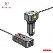 Блок питание USB (авто) Earldom ES-CC37 (30W), 5в1, (3USB выхода + 2USB- C)  с удленителем на 1,5м,черный