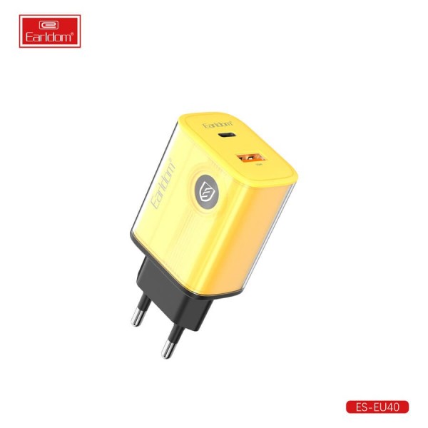 Купить Блок питание USB (сеть) Earldom ES-EU40, 3A, USB выход/Type C выход, желтый. - 00-00053816 оптом