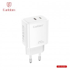 Блок питание USB Type C (сеть) Earldom ES-EU50,2выхода USB-C+USB-L, 20W, белый