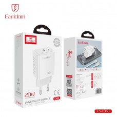 Блок питание USB Type C (сеть) Earldom ES-EU50,2выхода USB-C+USB-L, 20W, белый