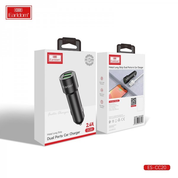 Купить Блок питание USB (авто) Earldom ES-CC20, удлиненный корпус, 2USB выхода, серебро - 00-00060495 оптом