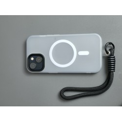 Накладка силиконовая матовая Magsafe с бархатом внутри + шнурок для iPhone 16, серый