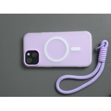 Накладка силиконовая матовая Magsafe с бархатом внутри + шнурок для iPhone 16, лавандовый