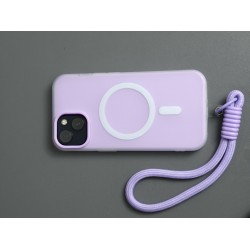 Накладка силиконовая матовая Magsafe с бархатом внутри + шнурок для iPhone 16 Pro, лавандовый