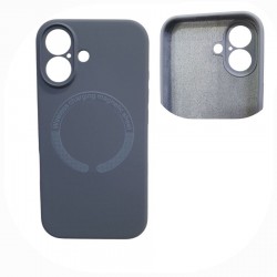 Накладка силиконовая под оригинал Magsafe с защитой камеры для iPhone 15 Pro Max, чернично-серый