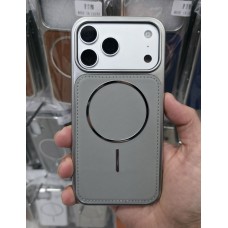 Накладка Magsafe для iPhone 15 Pro экокожа, силиконовые края, металлик, серый Накладка Magsafe для iPhone 15 Pro экокожа, силиконовые края, металлик, серый