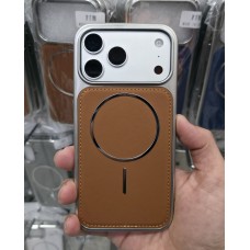 Накладка Magsafe для iPhone 15 экокожа, силиконовые края, металлик, коричневый Накладка Magsafe для iPhone 15 экокожа, силиконовые края, металлик, коричневый