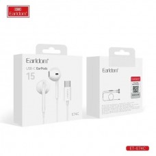 Наушники EarPods Earldom ET-E74 внутриканальные с микрофоном, разьем USB-C, белый