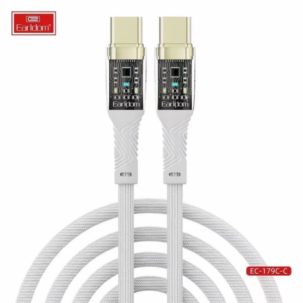 Купить USB кабель Earldom EC-179 C-C Type C - Type C, тканевая оплетка, 3A , белый - 00-00052425 оптом