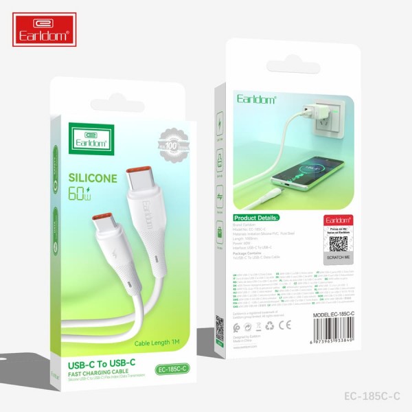 Купить USB кабель Earldom EC-185 C-C Type C - Type C, 60W, белый - 00-00055260 оптом