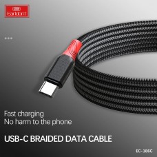 USB кабель Earldom EC-186C для Type C, 2.4A,нейлон, черный