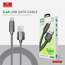 USB кабель Earldom EC-187C для Type C, 2.4A,нейлон, черный