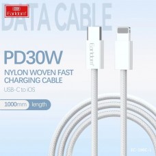 USB кабель Earldom EC-196 C-I Type C - iPhone, 20W,нейлон,(длина 1 метр) белый