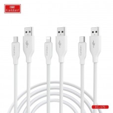 USB кабель Earldom EC-175C для Type C, быстрая зарядка, 3A, (мягкий кабель), белый