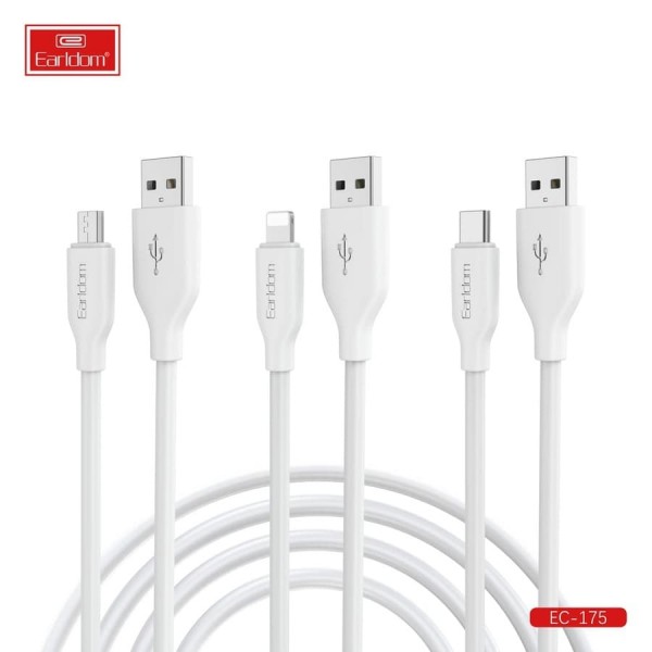 Купить USB кабель Earldom EC-175C для Type C, быстрая зарядка, 3A, (мягкий кабель), белый - 00-00052203 оптом