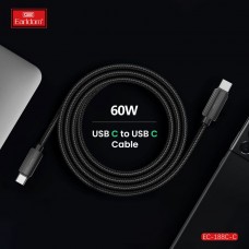 USB кабель Earldom EC-188 C-C Type C - Type C, 60W,нейлон, черный