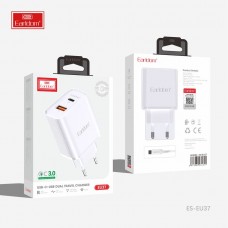 Блок питание USB (сеть) Earldom ES-EU37C, 3A, с кабелем для Type C, USB выход/Type C выход, белый Блок питание USB (сеть) Earldom ES-EU37C, 3A, с кабелем для Type C, USB выход/Type C выход, белый