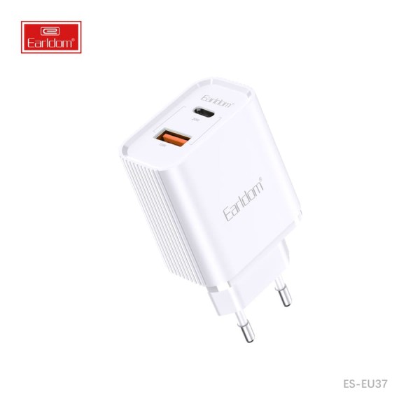 Купить Блок питание USB (сеть) Earldom ES-EU37C, 3A, с кабелем для Type C, USB выход/Type C выход, белый - 00-00053825 оптом