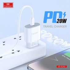 Блок питание USB Type C (сеть) Earldom ES-EU42 C-C с кабелем для Type C-Type C, 18W, белый