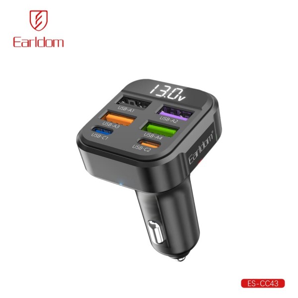 Купить Блок питание USB (авто) Earldom ES-CC43 (45W), (4USB выхода + 2USB- C), черный - 00-00059558 оптом