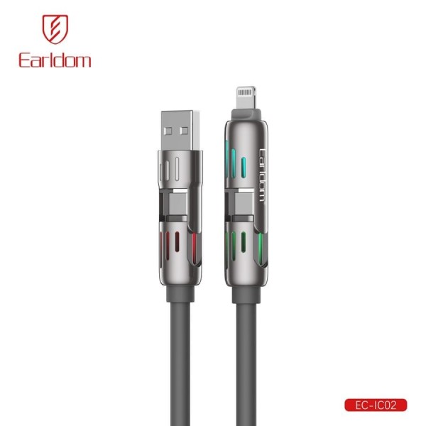 Купить USB кабель Earldom EC-IC02 4в1 ,USB/ Type C - Type C/iPhone, 240W, (1,2метра) черный - 00-00058634 оптом