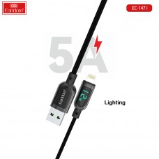 USB кабель Earldom EC-147C Type C, 5A, нейлон, цифровой дисплей, цинковый сплав, черный.