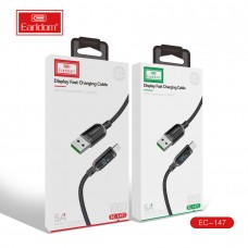 USB кабель Earldom EC-147C Type C, 5A, нейлон, цифровой дисплей, цинковый сплав, черный.