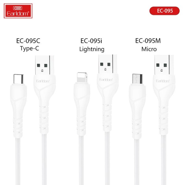 Купить USB кабель Earldom EC-095C для Type C,2.4A, белый - 00-00037286 оптом