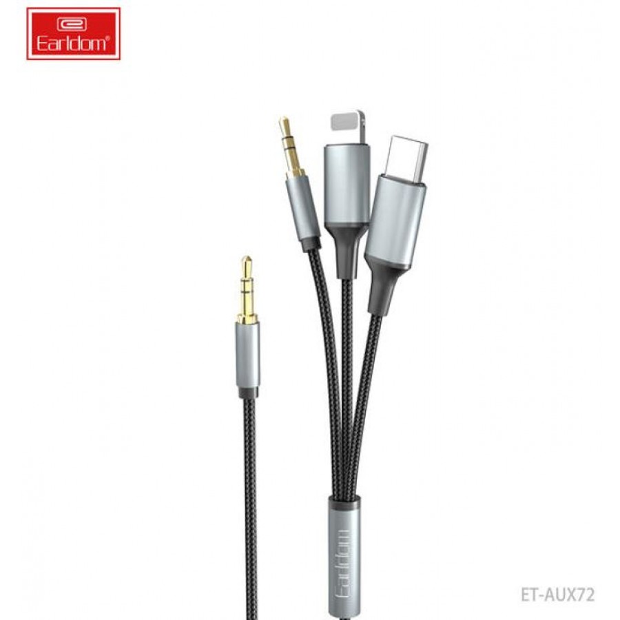 AUX кабель Earldom AUX72 3в1 для Lightning/Type C/AUX, черный