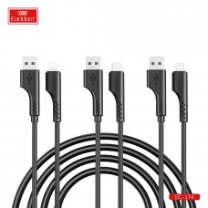 USB кабель Earldom EC-174I для iPhone, быстрая зарядка, 3A, (мягкий кабель), черный