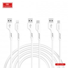 USB кабель Earldom EC-174C для Type C, быстрая зарядка, 3A, (мягкий кабель), белый
