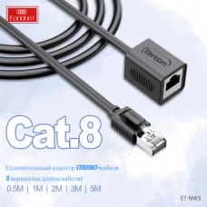 Сетевой удленитель кабеля для интернета Earldom ET-NW3, (папа-мама), тип разъемов: RJ45,CAT8, длина 1м