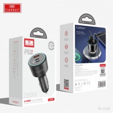 Блок питание USB (авто) Earldom ES-CC35 (200W) , (1USB выход + 2USB- C), черный