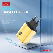 Блок питание USB (сеть) Earldom ES-EU40C, 3A, с кабелем для Type C, USB выход/Type C выход, желтый