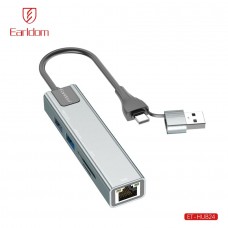 HUB 2в1 на USB+Type-C Earldom ET-HUB24, (2USB+карт SD+ TF карта+ разъем RJ45) , серебро