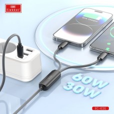 USB кабель Earldom EC-ICC01 2в1 ,Type C - Type C/iPhone, 30W/60W, черный