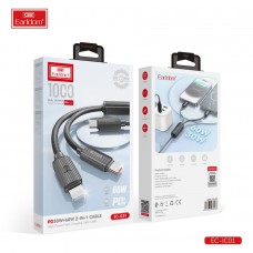 USB кабель Earldom EC-ICC01 2в1 ,Type C - Type C/iPhone, 30W/60W, черный