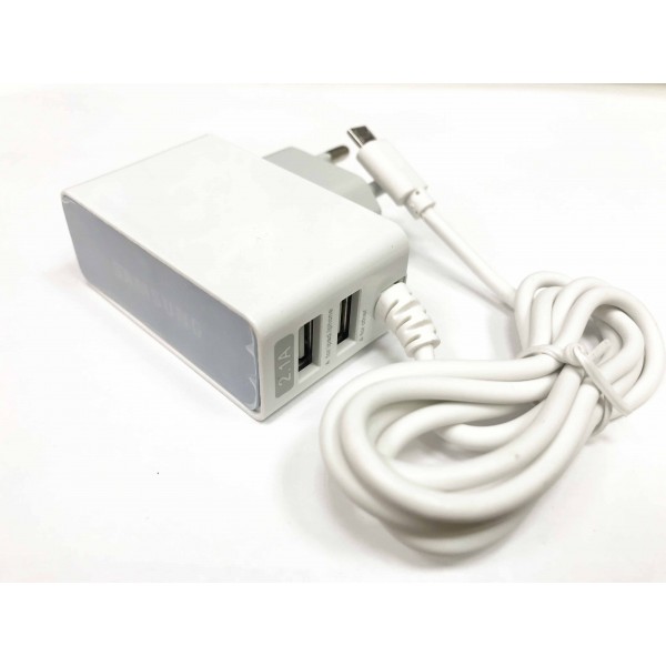 Купить Сетевое зарядное устройство 1000mAh для micro, 2USB выхода , белый в техпаке - 00-00010741 оптом