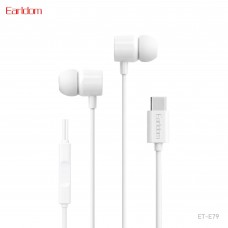 Наушники Earldom ET-E79C с микрофоном, внутриканальные, разьем Type-C, мягкие вкладыши, цвет:белый