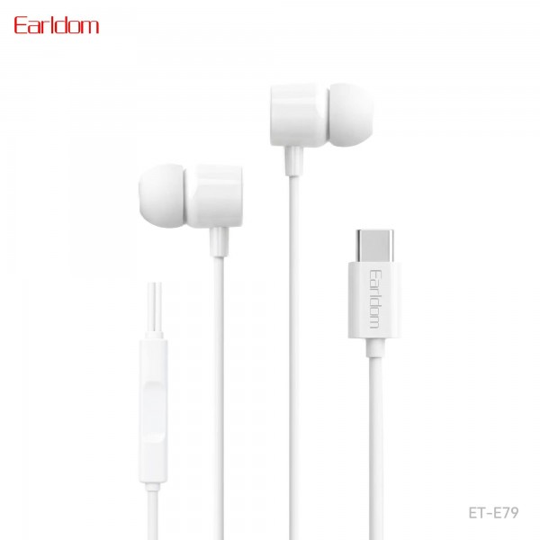 Купить Наушники Earldom ET-E79C с микрофоном, внутриканальные, разьем Type-C, мягкие вкладыши, цвет:белый - 00-00061935 оптом