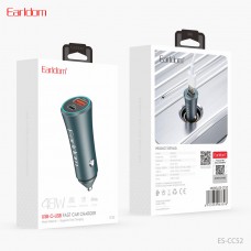 Блок питание USB (авто) Earldom ES-CC52 (48W) , (1USB выход + USB- C), серебро