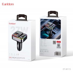 ФМ модулятор (2USB выхода + USB-C, Bluetooth) Earldom ET-M115 (27W) с подсветкой