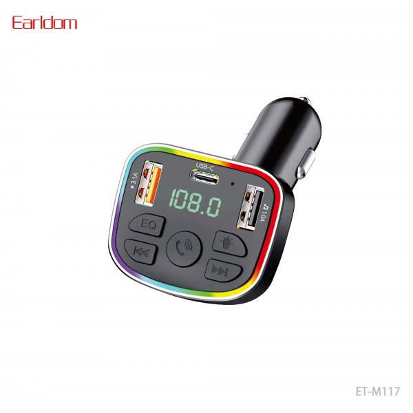 Купить ФМ модулятор (2USB выхода + USB-C, Bluetooth) Earldom ET-M117 (27W) с подсветкой - 00-00061124 оптом