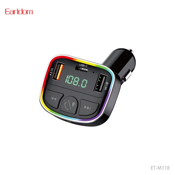 Купить ФМ модулятор (2USB выхода + USB-C, Bluetooth) Earldom ET-M118 (27W) с подсветкой - 00-00061119 оптом