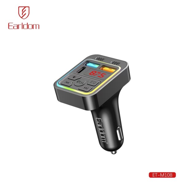 Купить ФМ модулятор (2USB выхода + USB-C, Bluetooth) Earldom ET-M108,3.1A, с подсветкой - 00-00058635 оптом