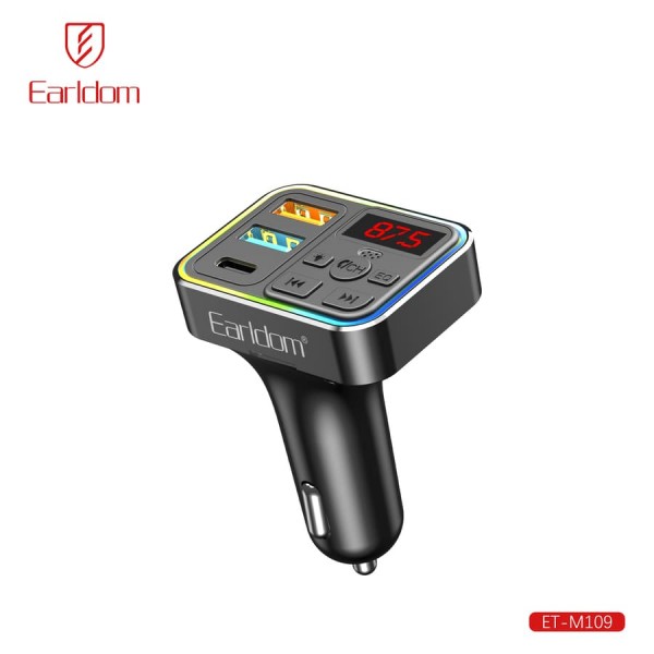 Купить ФМ модулятор (2USB выхода + USB-C, Bluetooth) Earldom ET-M109,3.1A, с подсветкой - 00-00058636 оптом