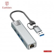 HUB 2в1 на USB+Type-C Earldom ET-HUB23, (3USB+разъем RJ45) , серебро