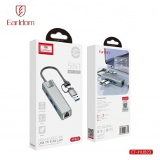 HUB 2в1 на USB+Type-C Earldom ET-HUB23, (3USB+разъем RJ45) , серебро