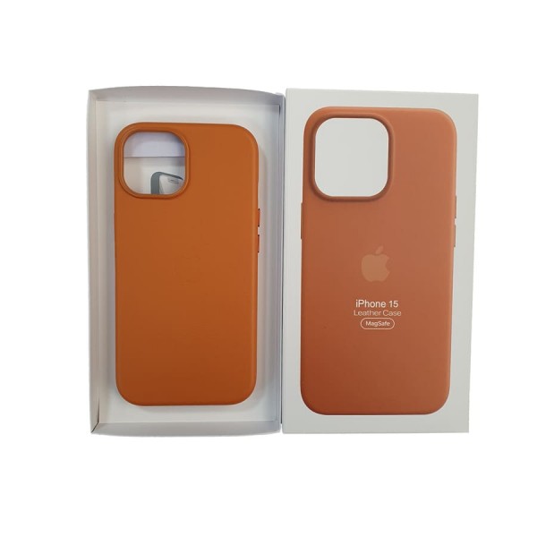 Купить Накладка под кожу Magsafe с логотипом для iPhone 15 Pro Max, коричневый - 00-00054877 оптом