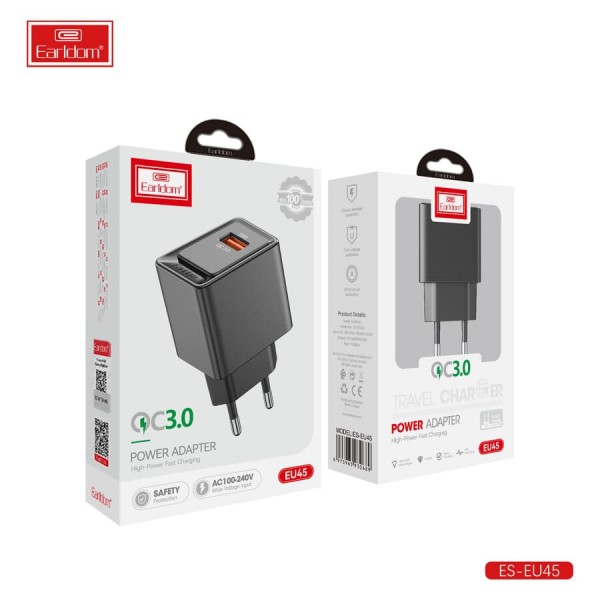 Купить Блок питание USB (сеть) Earldom ES-EU45 3A(18W), черный - 00-00056193 оптом